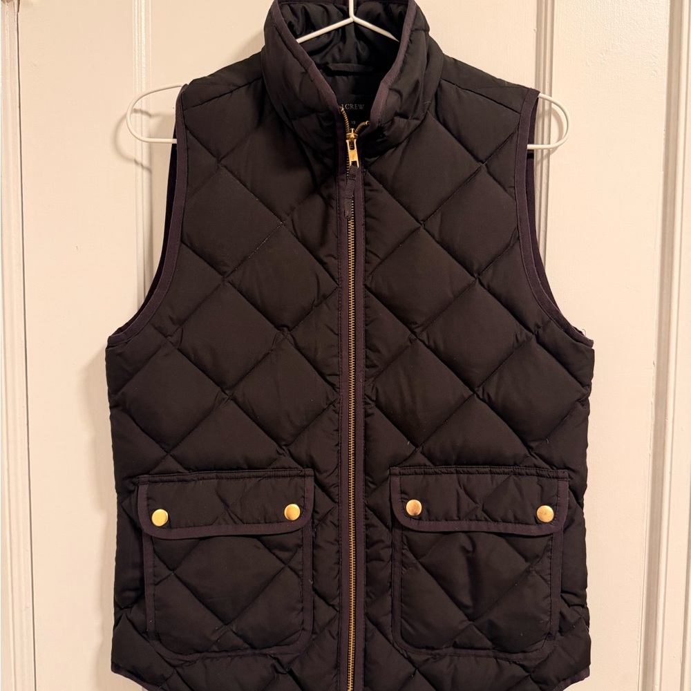J. Crew Black Quilted Vest with Gold Details